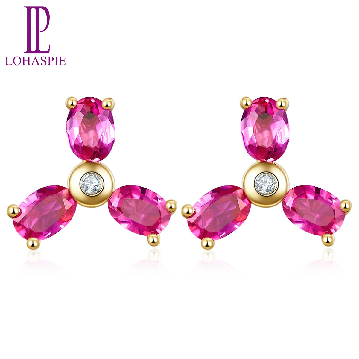 Lohaspie Solid 10K Yellow Gold Stud Earrings Natural Ruby 3mm*2mm Genuine Gemstone Fine Jewelry for Mother's Gift NEW