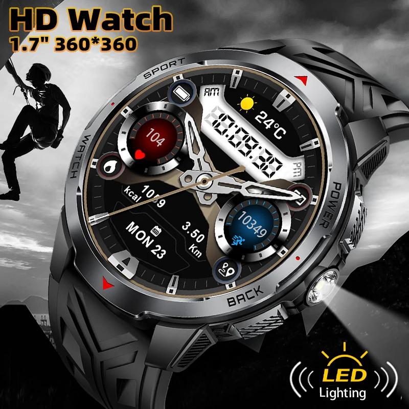 

Уличные военные умные часы для мужчин, 1100 мАч, супер емкость, аккумулятор, 1,7 дюйма, экран, компас, Bluetooth-вызов, 3 атм, водонепроницаемые умные часы