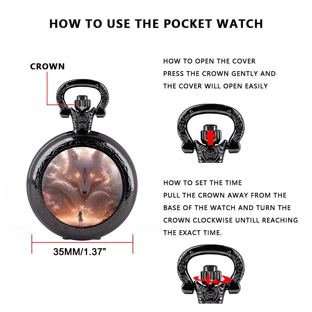 New Anime Genshin Quartz Pocket Watch for Women Men Black Necklace Unique Pendant Clock Chain Watch Gift Accessories