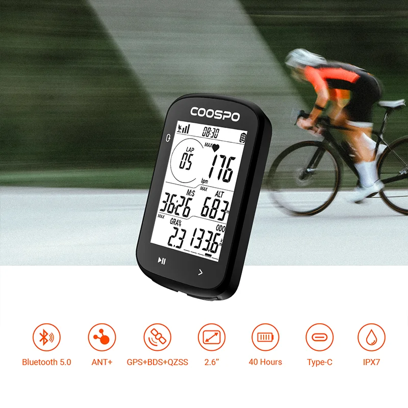 

COOSPO CS300 Wireless Bicycle Computer GPS Bike Speedometer Odometer 2.6in Bluetooth ANT+ for Strava TP Slope Altitude APP Sync