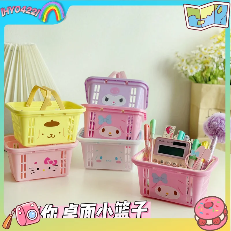 

Cute Melody Mini Portable Plastic Storage Basket For Desktop Dorm Bedroom Stationery Cosmetic Clutter Storage Container For Girl