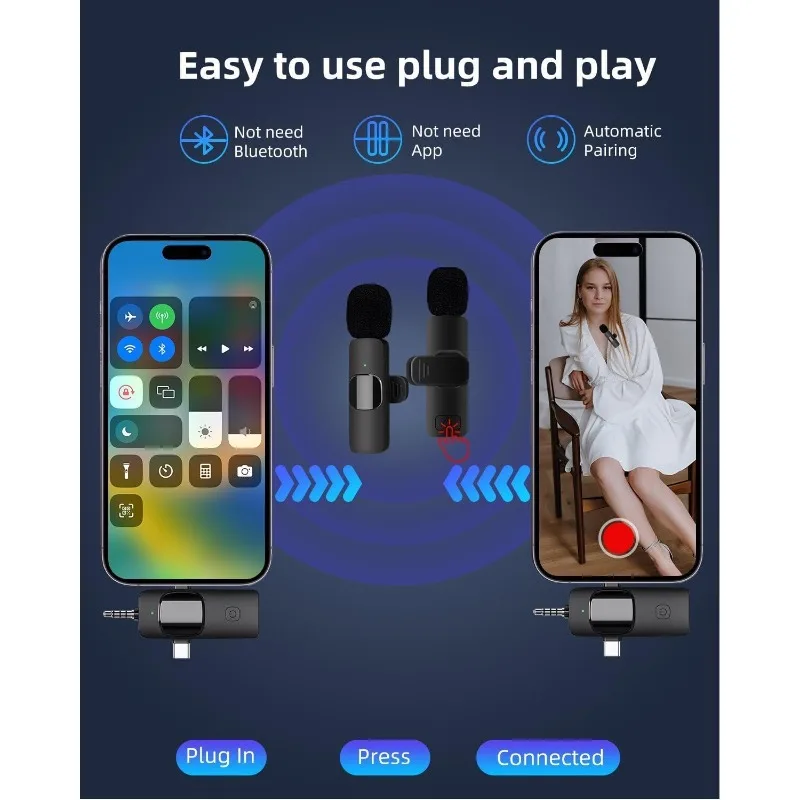 Micrófono de solapa inalámbrico mini USB C con cancelación de ruido para iPhone 17/16/15, grabación de video y vlogs 3
