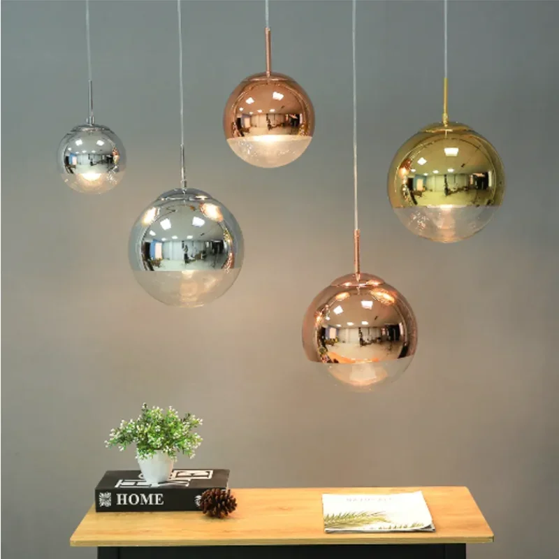 Nordic Personality Single Head Pendant Light Glass Ball Silver/Rose/Gold Hanging Lamp For Bedroom Bedside Restaurant Decor Light