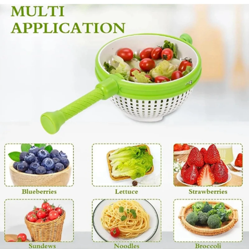 New Folding Drainer Basket Fruit & Vegetable Centrifuge Salad Spinner With Handle Kitchen Useful Things