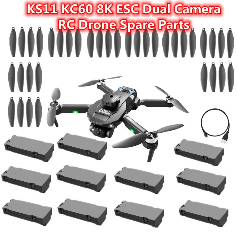 KS11 Drone Battery 8K ESC Dual Camera RC Remote Control Drone Quadcopter Spare Parts 3.7V 1800MAH Battery/Propeller/USB Line