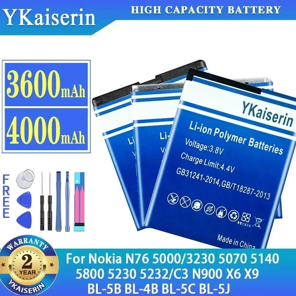 

Battery for Nokia N76 5000 5320XM 3230 5070 5140 5200 2630 5800 5230 5232 5900 C3 N900 X6 X9 Batteries BL-5B BL-4B BL-5C BL-5J