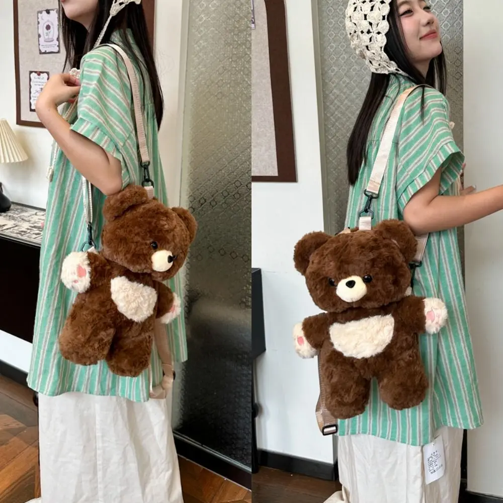 Mode Mooie Pluche Beer Zakken Cartoon Dier Creatieve Pluche Rugzak Zacht Bruin Wit Schoudertas voor Kinderen