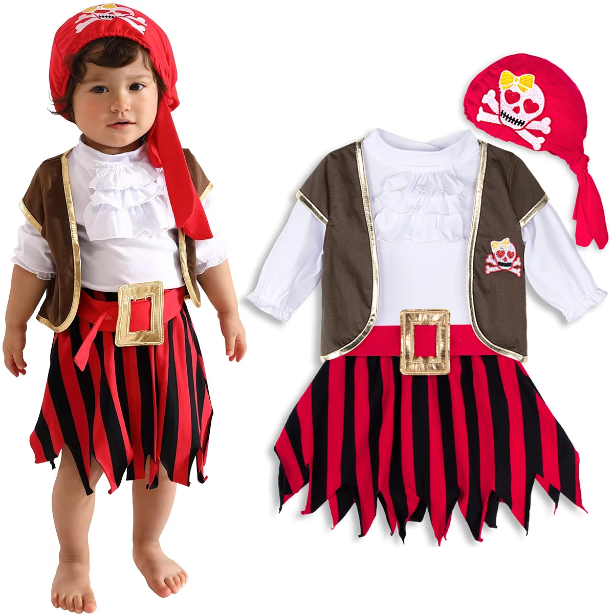 Girls Pirate Clothes Sets Kids Carnival Costume Toddler Fancy Dress Party Cosplay Outfit Birthday Party Halloween Clothing 5PCS