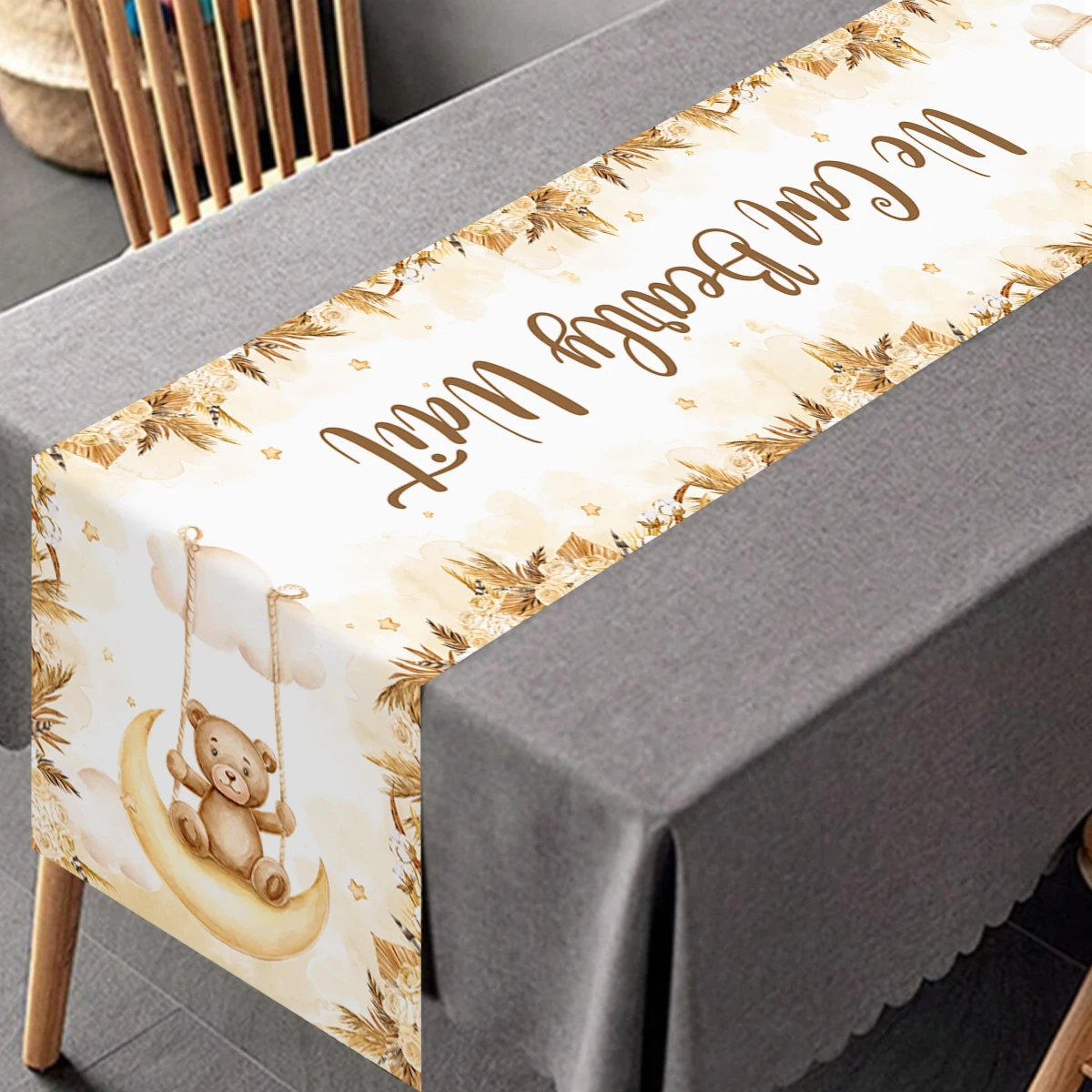 180x35cm Cartoon Bear Pattern Table Runner Boy Girl 1st Birthday Decoration Teddy Bear Table Flag Baby Shower Table Decoration