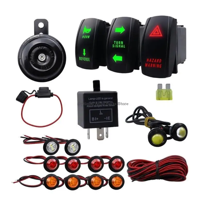 

Universal ATV UTV SXS Turn Set, Street Legal with Horn Reverse Light Rockers Switch Flasher Relays Fuses Wire