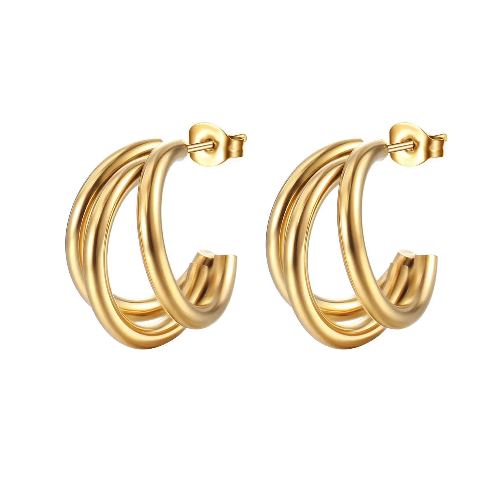 Delicate Triple-layer Earrings for Women Gold Plated Chunky Hoop Earring Luxury Stainless Steel Jewelry Christmas Gifts