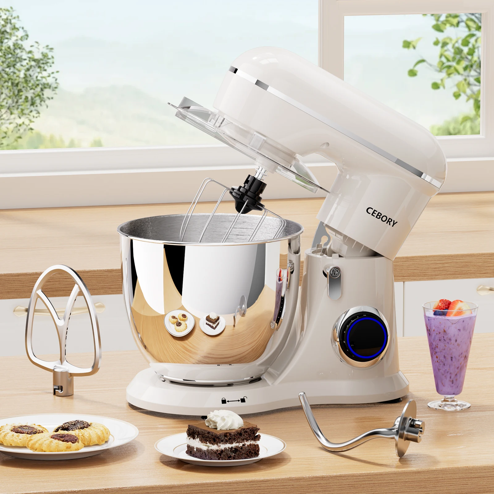 3-IN-1 Electric Stand Mixer, 660W 10-Speed With Pulse Button, Attachments include 6.5QT Bowl, Dough Hook, Beater, Whisk