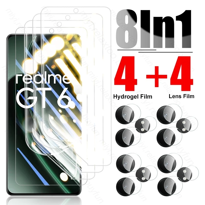 8 In 1 Hydrogel Film Screen Protector Case For Realme GT6 5G Camera Protective Glass RealmeGT6 Realmy Realmi GT6 GT 6T 6 T T6 5G