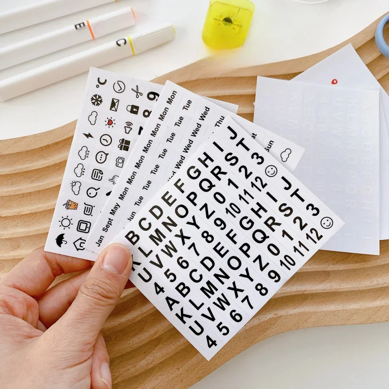 3sheets Letter Number Stickers,Month  Week Weather Sign Labels,Journal Diary Collage Decoration Index Stickers view 3