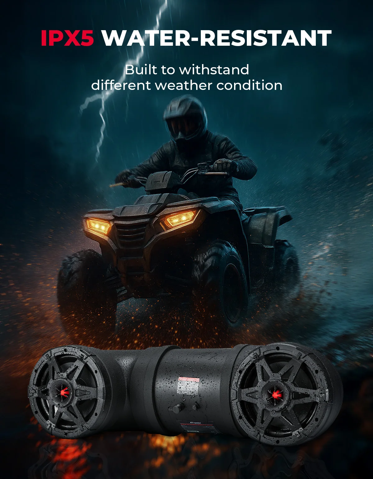 KEMIMOTO UTV ATV RGB Bluetooth Sound System Dual 6.5in Waterproof Speakers Compatible with Polaris Sportman for Can Am Outlander