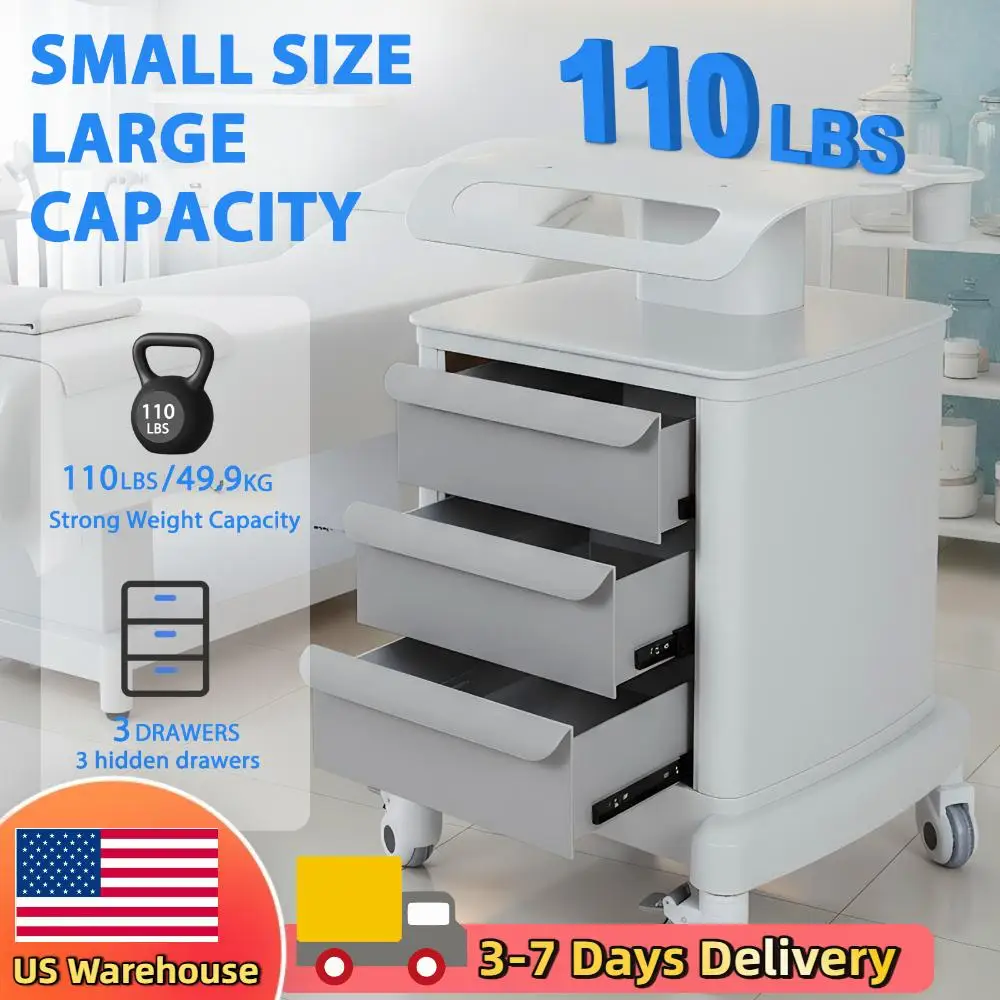 

Mobile Ultrasound Trolley Cart with Wheels Medical Trolley with 3 Drawers 110LBS Load for Hospital Dental Clinics Beauty Salons