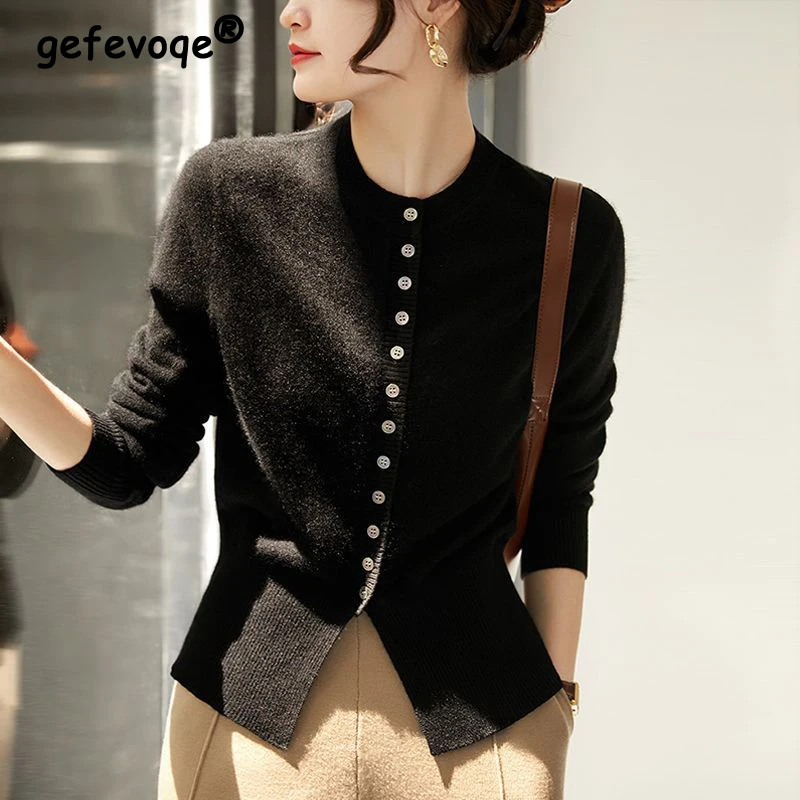 New Women Korean Fashion Soft Comfortable Single Breasted Knitted Cardigan Autumn Female Chic Solid Long Sleeve Elegant Knitwear