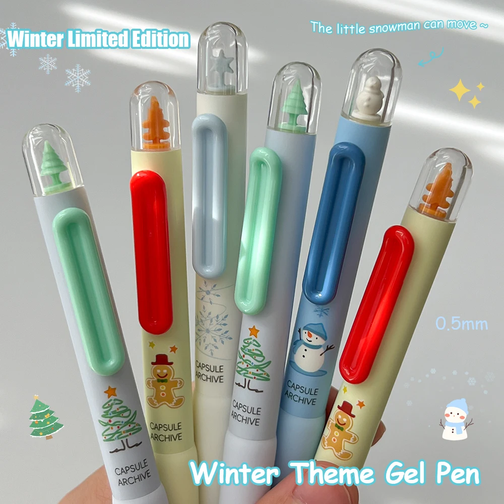 

4 Pcs Creative Winter Theme Gel Pens 0.5mm Cute Cartoon Quick-Drying Pens Christmas Series Study and Office Use Pens