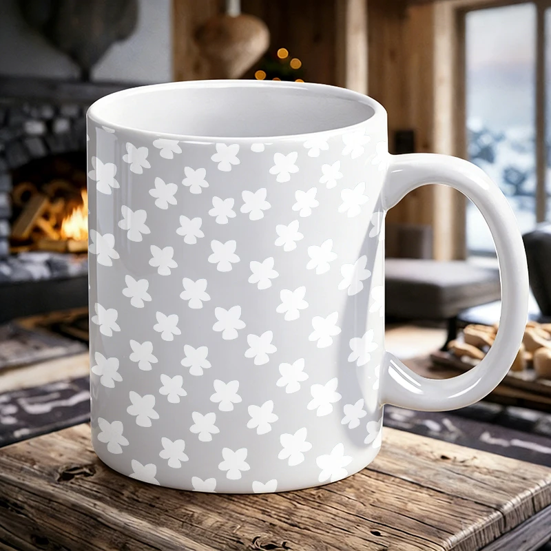 

1PCS Light Gray White Floral Full-Print Ceramic Cup, Coffee Cup, Milk Cup, Office Tea Cup, Drinking Cup, Fade-Resistant