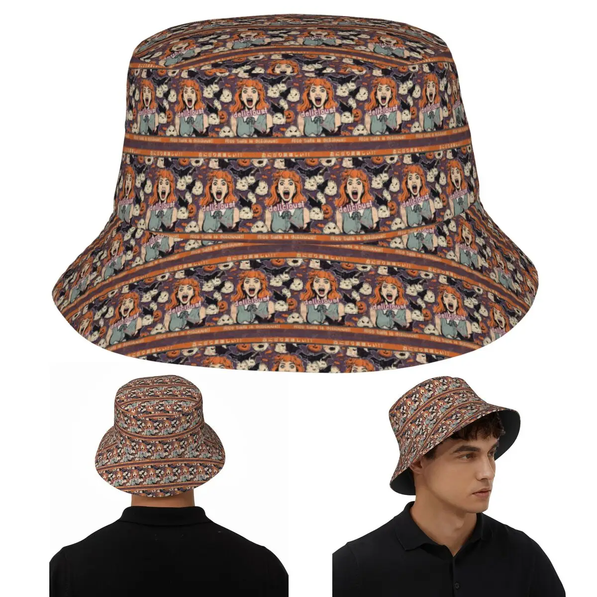 ¡Las bolas de arroz son deliciosas! Sombreros de pescador versión Halloween para niña Panamá para niños Bob sombreros de pescador para gorras de pesca de verano Unisex