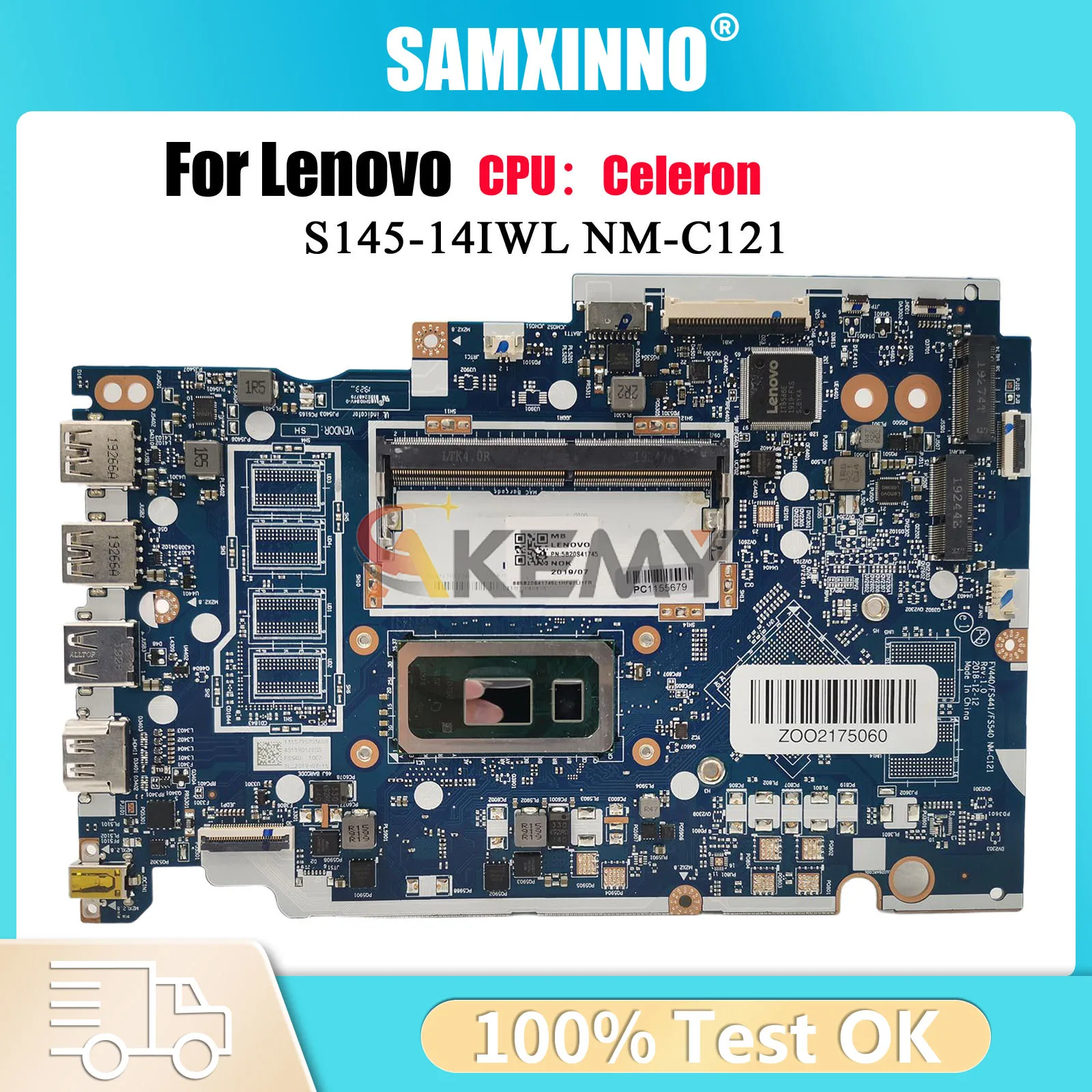 

For Lenovo S145-15IWL V15-IWL Laptop Motherboard NM-C121 with 4205U/5405U i3 i5 i7 8th Gen UMA 100% Fully Tested