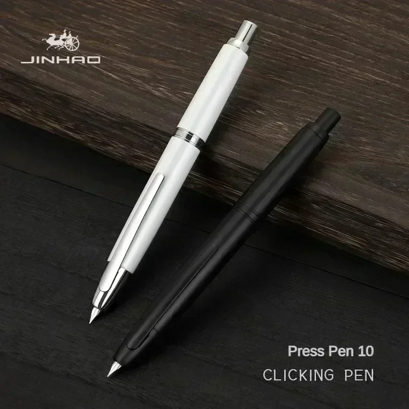 JINHAO 10 Metal Press Fountain Pen EF F Nib Sliver Striped Writing Ink Pens for Students Gifts School Office Supplies PK A1 A2