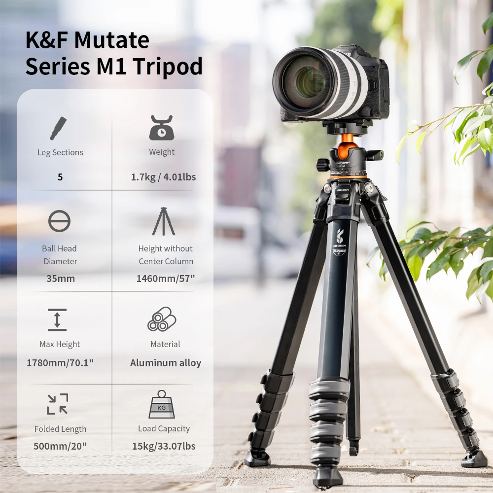 K&F Concept Ompact Travel Tripod Aluminium Camera Tripod 15kg 33lbs Load 70\