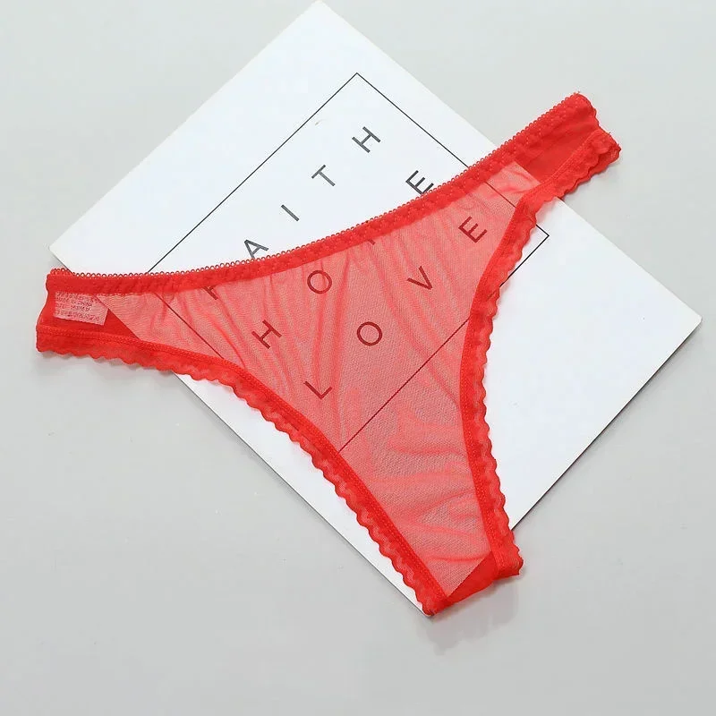 Sexy Transparent Thong Panties Women Lace See Through Crotch Mesh Bottom Sexy Seamless Low-rise T-pants Underwear