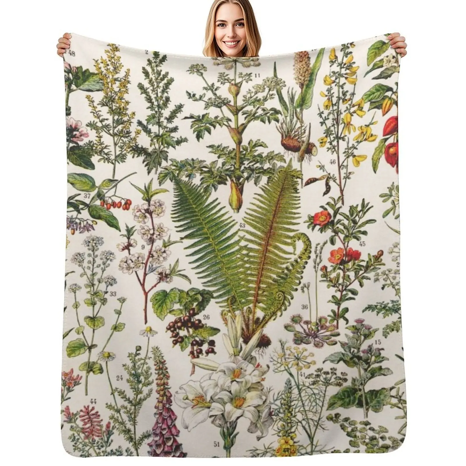 

Adolphe Millot - Plantes Medicinales B - French vintage poster Throw Blanket Hairy Luxury Furrys Plaid on the sofa Blankets