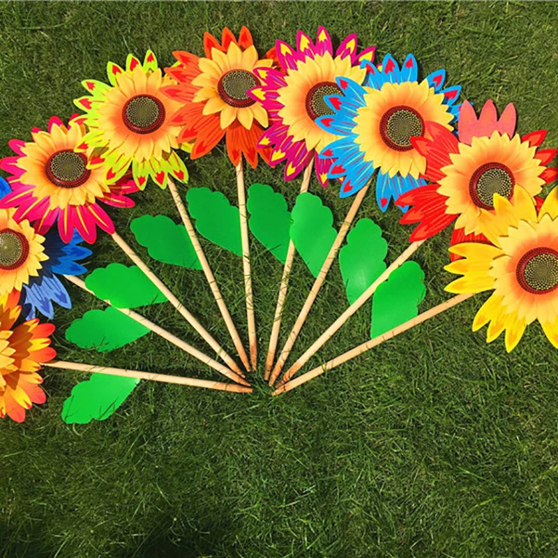 Colorful Sunflower Windmill Wind Turbine For Lawn Garden Party Decoration Outdoor Camping Picnic Garden Yard Decor