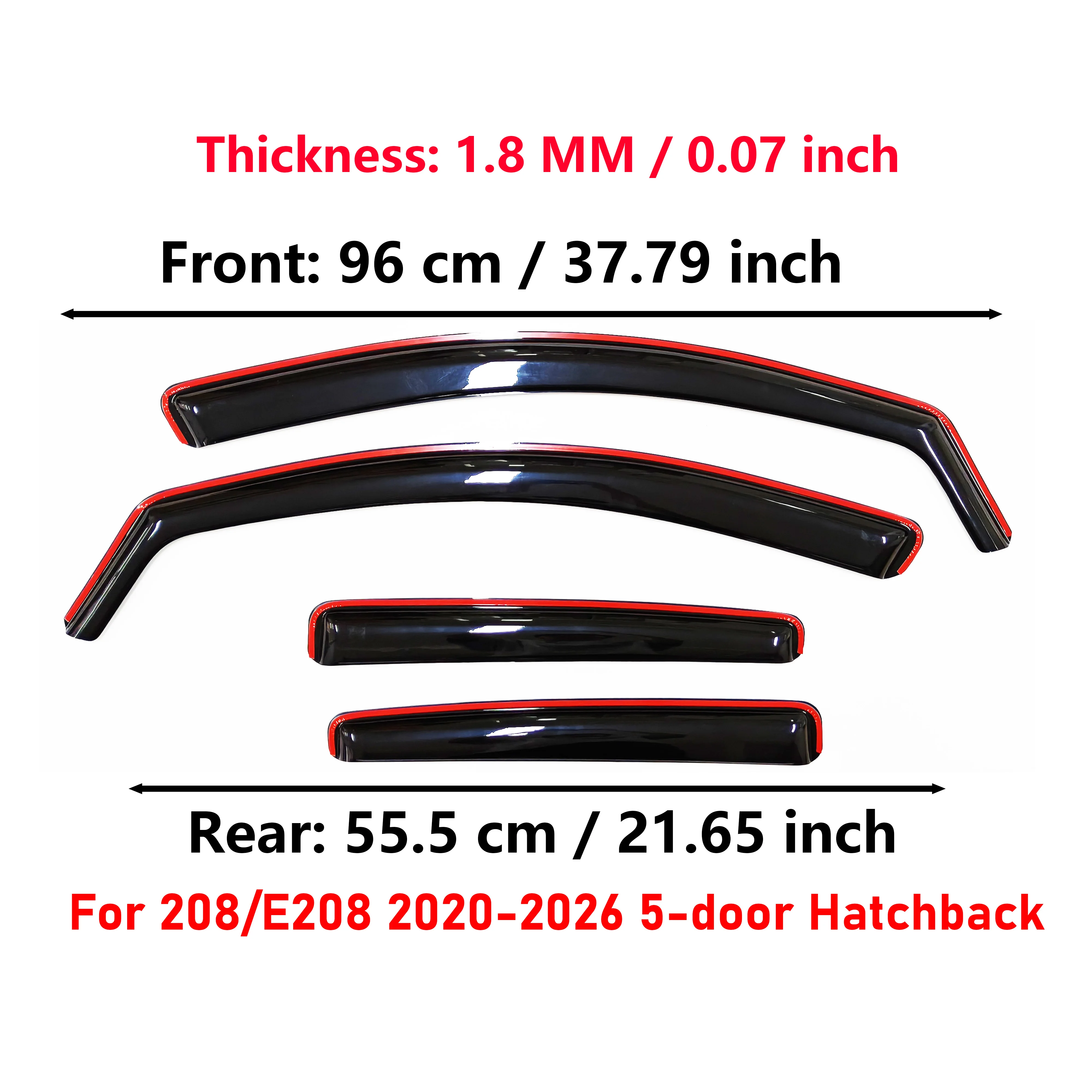 4PCS 1.8mmCar Windows Visor For Peugeot E208/208 2020-2026 5-Door Hatchback window visors rain guards rain guard Sun Rain Visors
