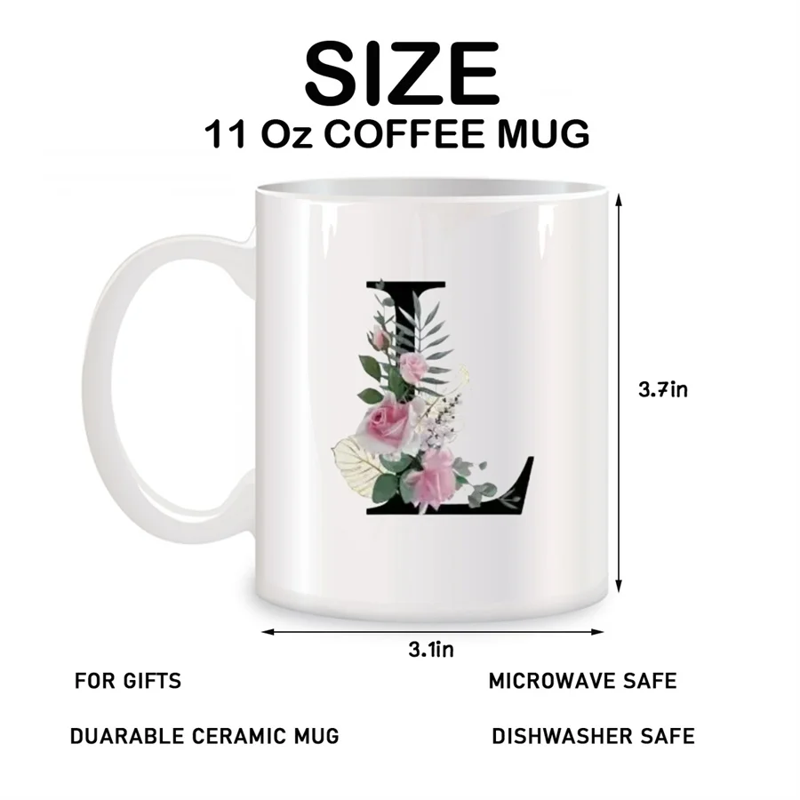 L Floral Botanical Bouquet Alphabet Monogrammed Mugs For Women Mom Birthday Gifts Novelty Coffee Ceramic Tea Cups White 11 oz