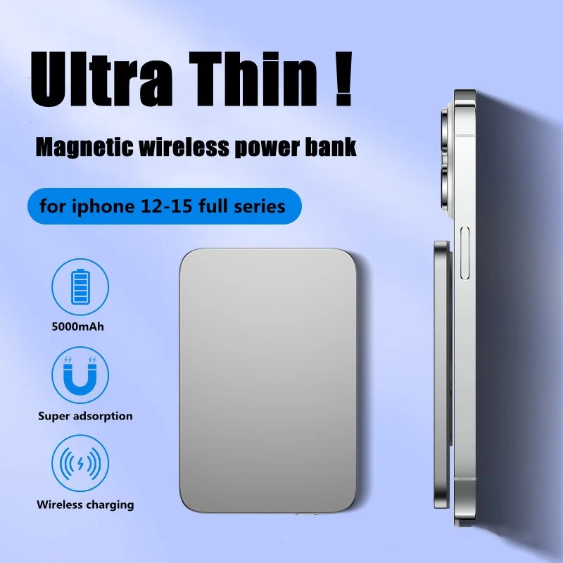 Metal Magnetic Power Bank For iphone Samsung 15W Wireless Fast Charger Ultra-Thin Macsafe Powerbank Portable Auxiliary Battery