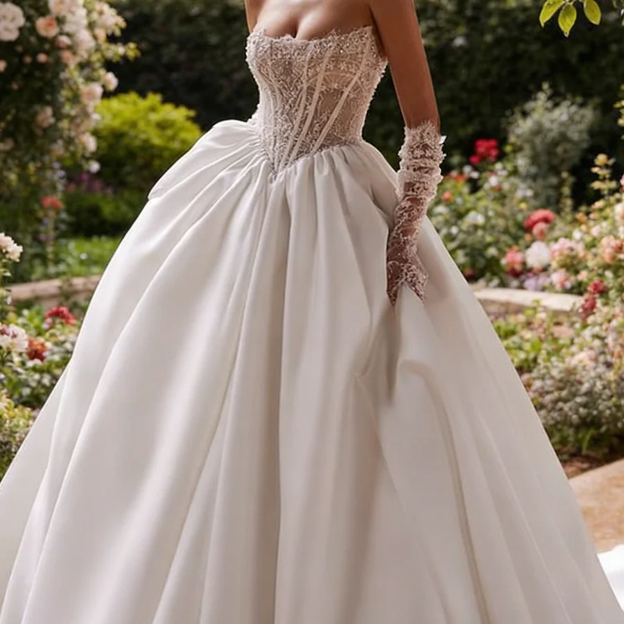

Elegant Strapless Corset Sleeveless Pleat A-Line Bride Wedding Dresses Bridal Gowns Customized