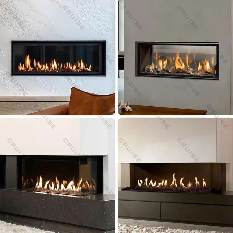 Modern Built In Gas Fireplace Wall Mounted Natural LPG Efficient Combustion Eco Friendly Heating For Hotel Home Living Room