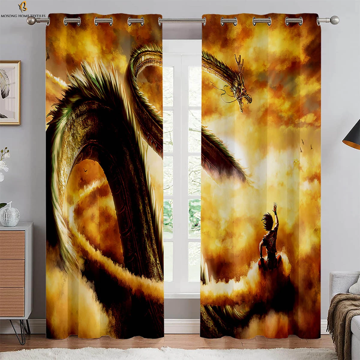 2 Pieces Of Japanese Cartoon Printed Curtains Polyester Fiber Washable Suitable For Bedroom Dormitory Living Room Decoration