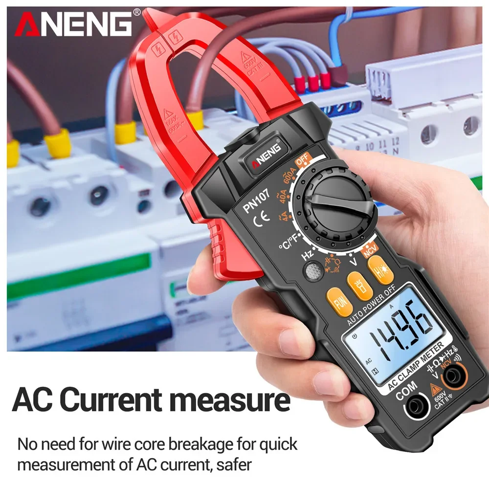 ANENG PN107 Digital Clamp Meter 600A AC Current Tester Voltmeter Ammeter NCV Diode with Temperature Frequency Professional Tool