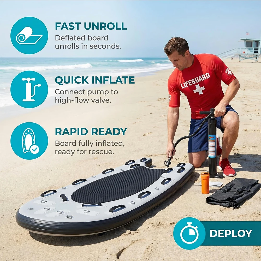 Traîneau de sauvetage gonflable 199x10cm-bodyboard de sauveteur professionnel pour le sauvetage en eau, planche gonflable robuste pour piscine et mer