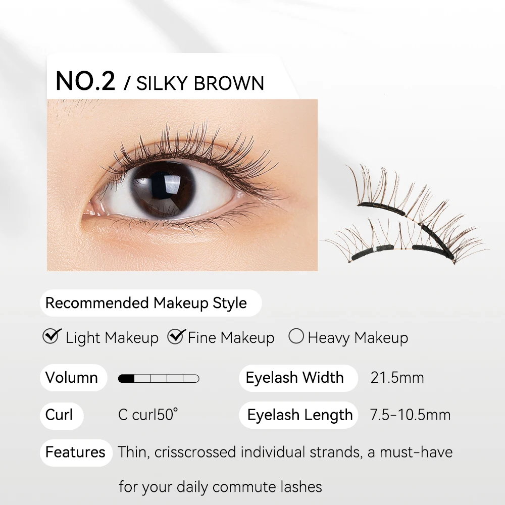 WOSADO Magnetic Lashes No.2 SILKY BROWN Professional Premium Reusable Safe Dupont 3D Patented False Eyelashes Natural Versatile