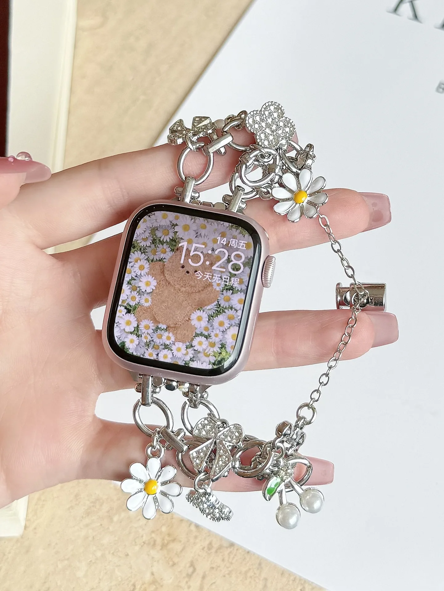 Ювелирный ремешок для Apple Watch S10 46 мм 42 41 45 44 38 40 49 мм Женский браслет с металлическими звеньями для iWatch Series 9 Ultra 8 7 6 5 4 SE