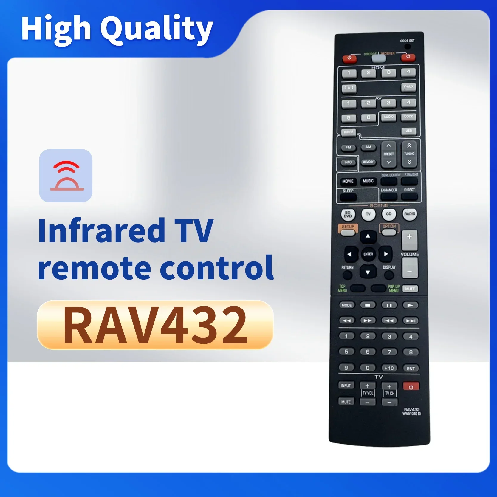 RAV432 WW51040EX Remote Control for Yamaha RX-V471 RX-V471BL YHT-595 YHT-595BL YHT-695 YHT-695BL HTR-4064 HTR-4064BL RAV432