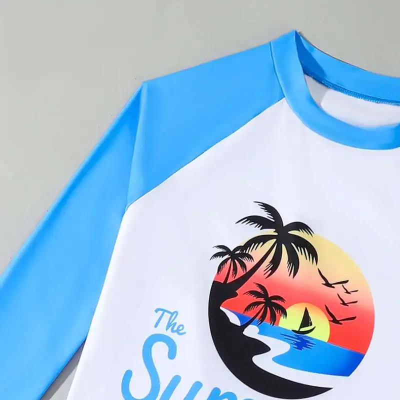 Sommer Kinder Beachwear Nette Cartoon UV Schutz Lange Ärmel T-shirts Mit Shorts Sets Kinder Jungen Pools Schwimmen Anzüge Bademode