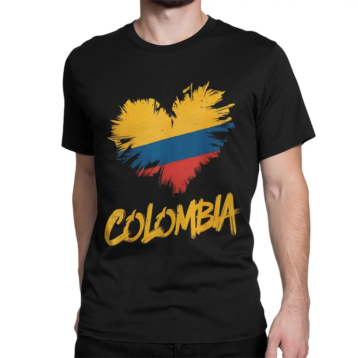 Colombia Heart Flag Men T Shirts Vintage Tees Short Sleeve O Neck T-Shirts 100% Cotton Unique Clothing