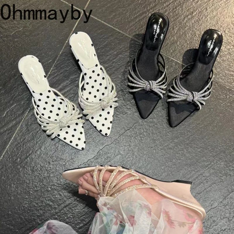

Rhinestone Narrow Band Women Slippers Fashion Open Toe Wedges Heel Party Dress Slide Ladies Slip On Summer Vacation Shoes