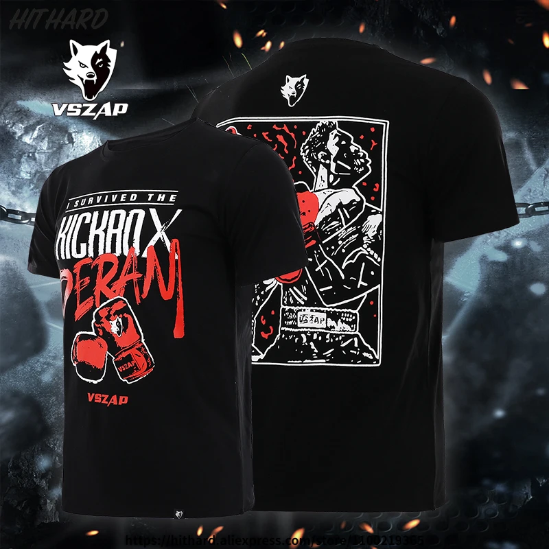 Vszap boxe t camisa de algodão bjj jiu jitsu mma camisas de treinamento fitness luta sparring luta kickboxing boxe rash guard