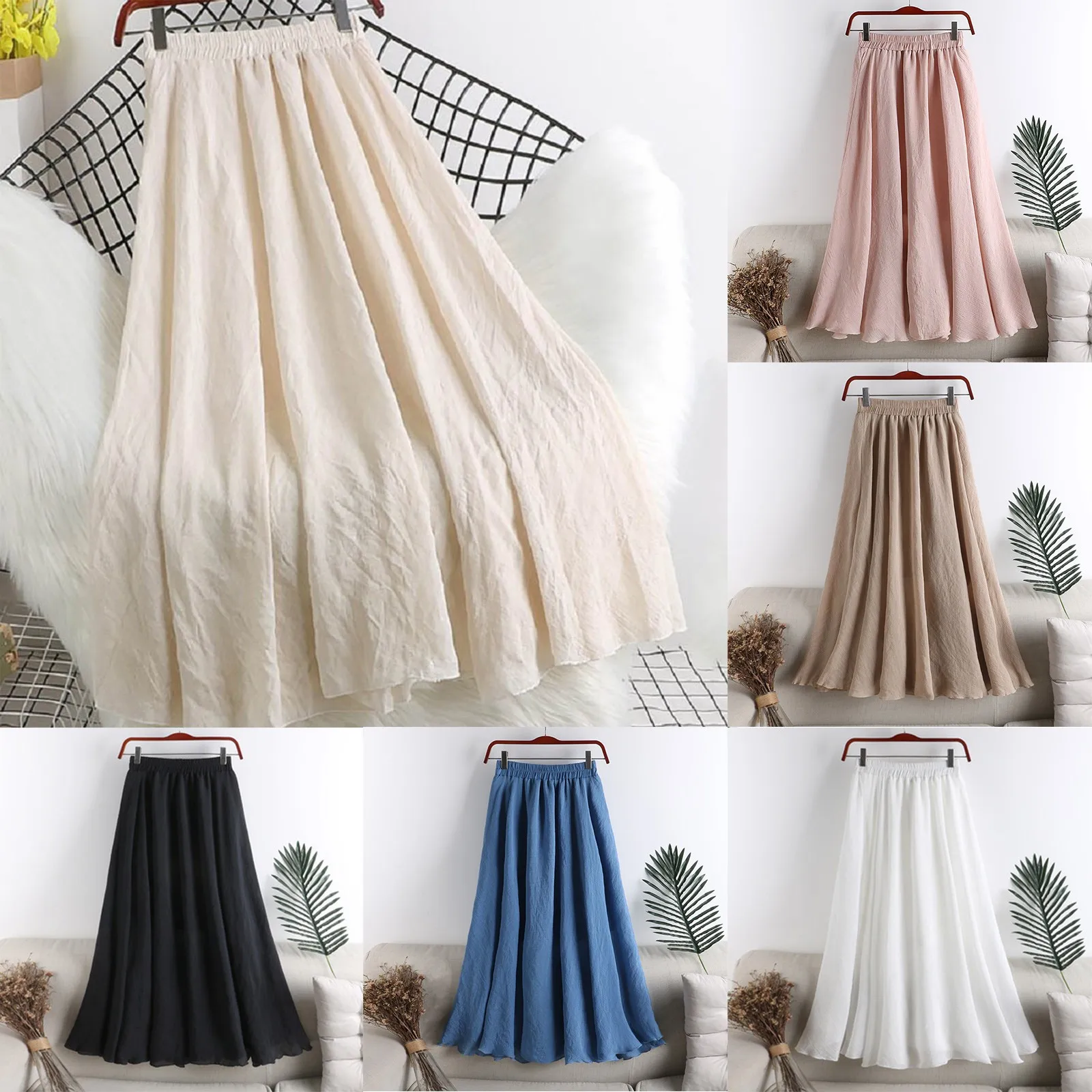 Women'S Summer Cotton And Half Skirt High Waisted Slimming Mid Length A Line Loose Side Skirt Extensions Skirts for Women