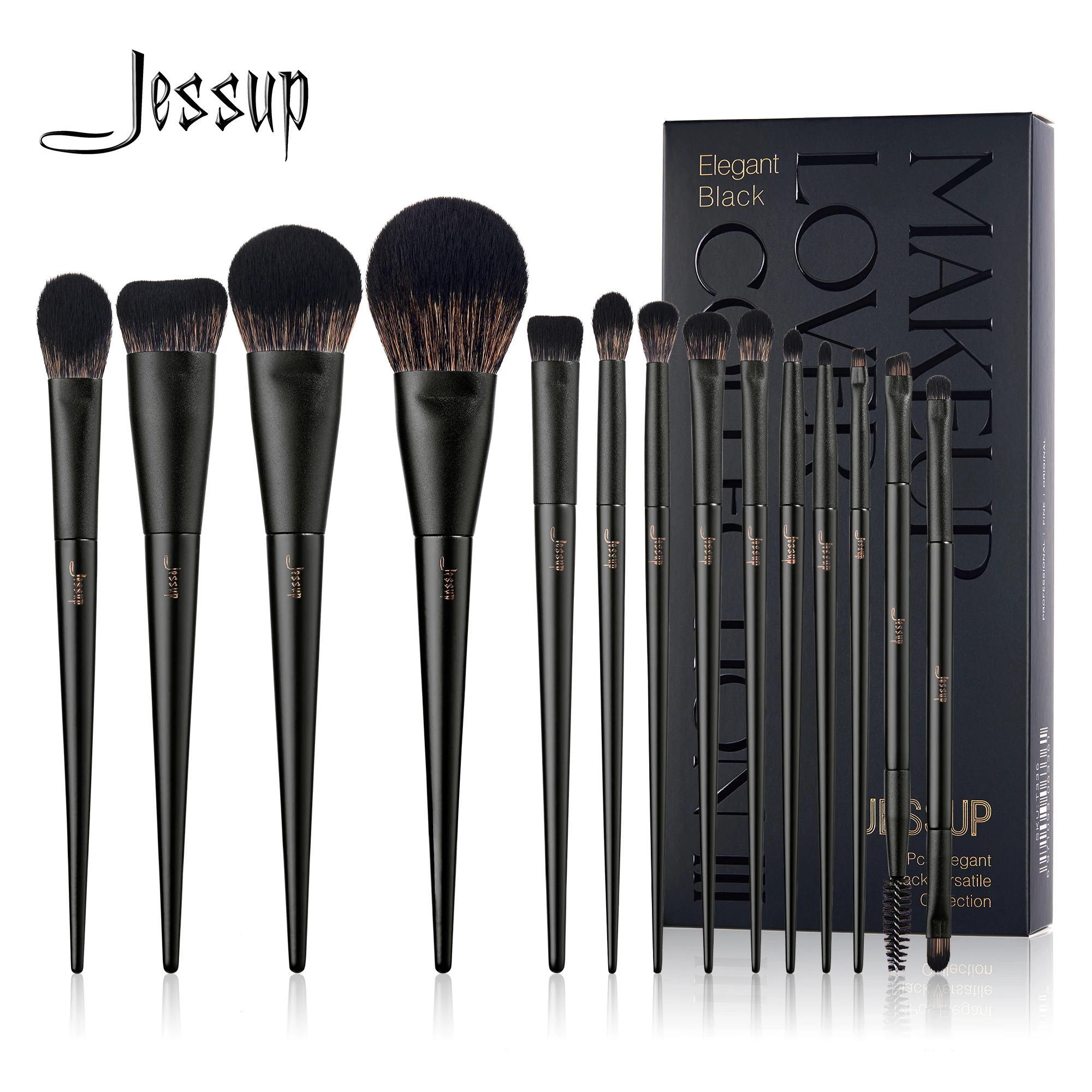 Jessup Make-up Kwasten 14 stuks, Make-up Kwasten set Contour Foundation Poeder Oogschaduw Hoogtepunt Blending Concealer Liner T336