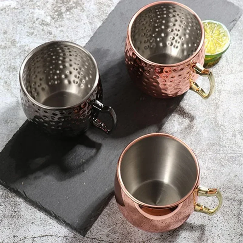 530ml Cocktail Wine Mugs Hammered Copper Stainless Steel Cocktail Cup Beer Glasses Beer Mug Drinking Mug for Water Cold Drinks