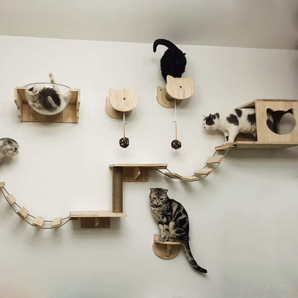 Cat Wall Furniture Floating Wall Shelf Jumping Platform Climbing Perches Hammock Wall Steps Scratching Post For Sleeping Playing