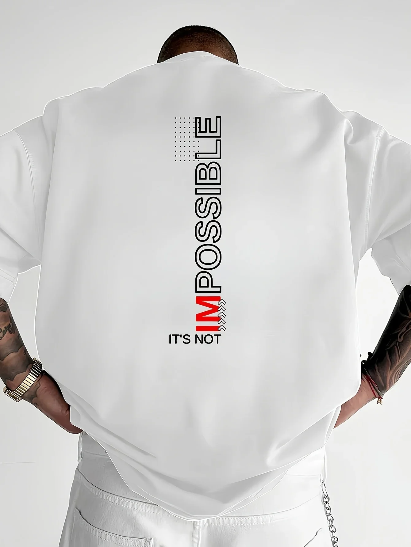 "IMPOSSIBLE" IT'S NOT Herren-T-Shirt mit motivierender Grafik, lässige Baumwolle, kurzärmelige Oberteile, Sommer-Streetwear